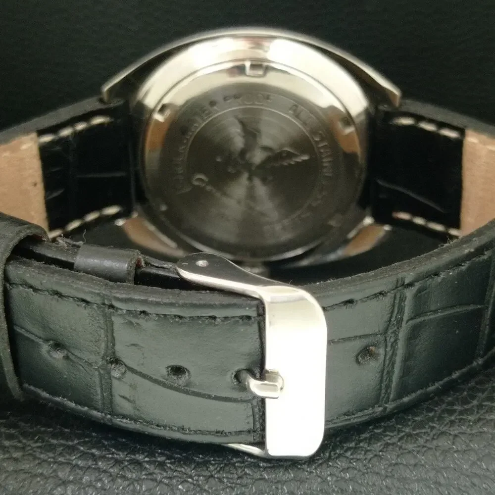 Vintage 1971 Citizen Manual Wound Mens Silver Watch W/Date & Green accents